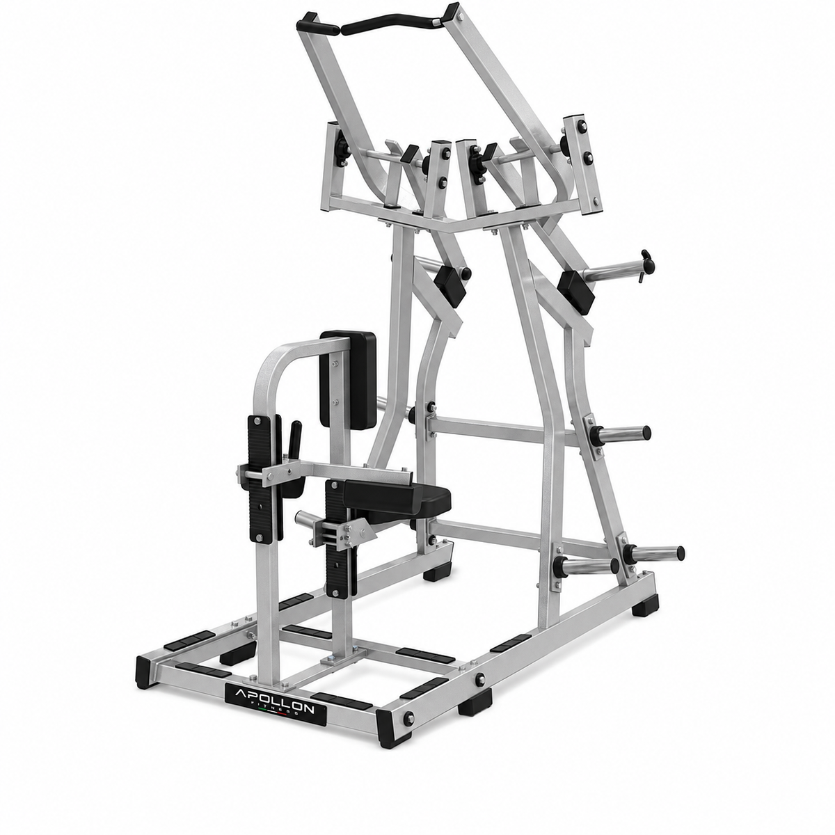 Apollon Fitness High Back Pulldown Model 2 – profesionalna plate-loaded sprava za leđa sa nezavisnim polugama, širokim hvatom i podesivim sedištem.
