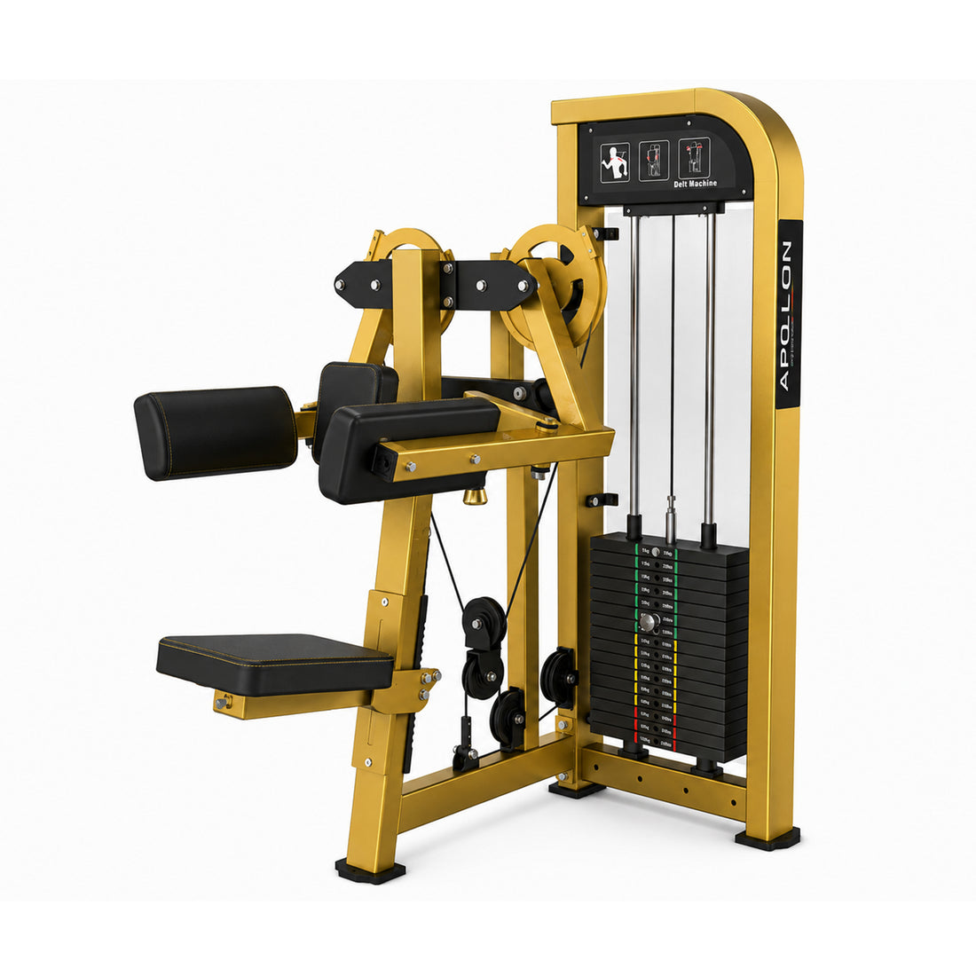Apollon Fitness Lateral Raise / Deltoid Machine – profesionalna sprava za srednje rame sa težinskim blokovima, namenjena izolovanom treningu deltoidnih mišića.
