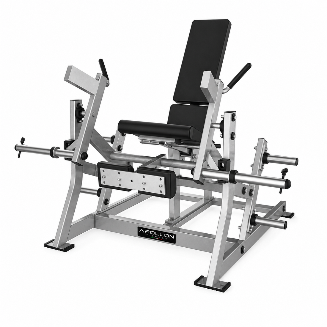 Apollon Fitness Leg Extension – profesionalna plate-loaded sprava za kvadriceps sa podesivim sedištem, stabilnim naslonom i polužnim sistemom opterećenja.
