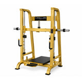 Apollon Fitness Vertical Leg Press vertikalna presa za noge sa zlatnom konstrukcijom i velikom platformom za stopala, namenjena treningu kvadricepsa, gluteusa i zadnje lože.