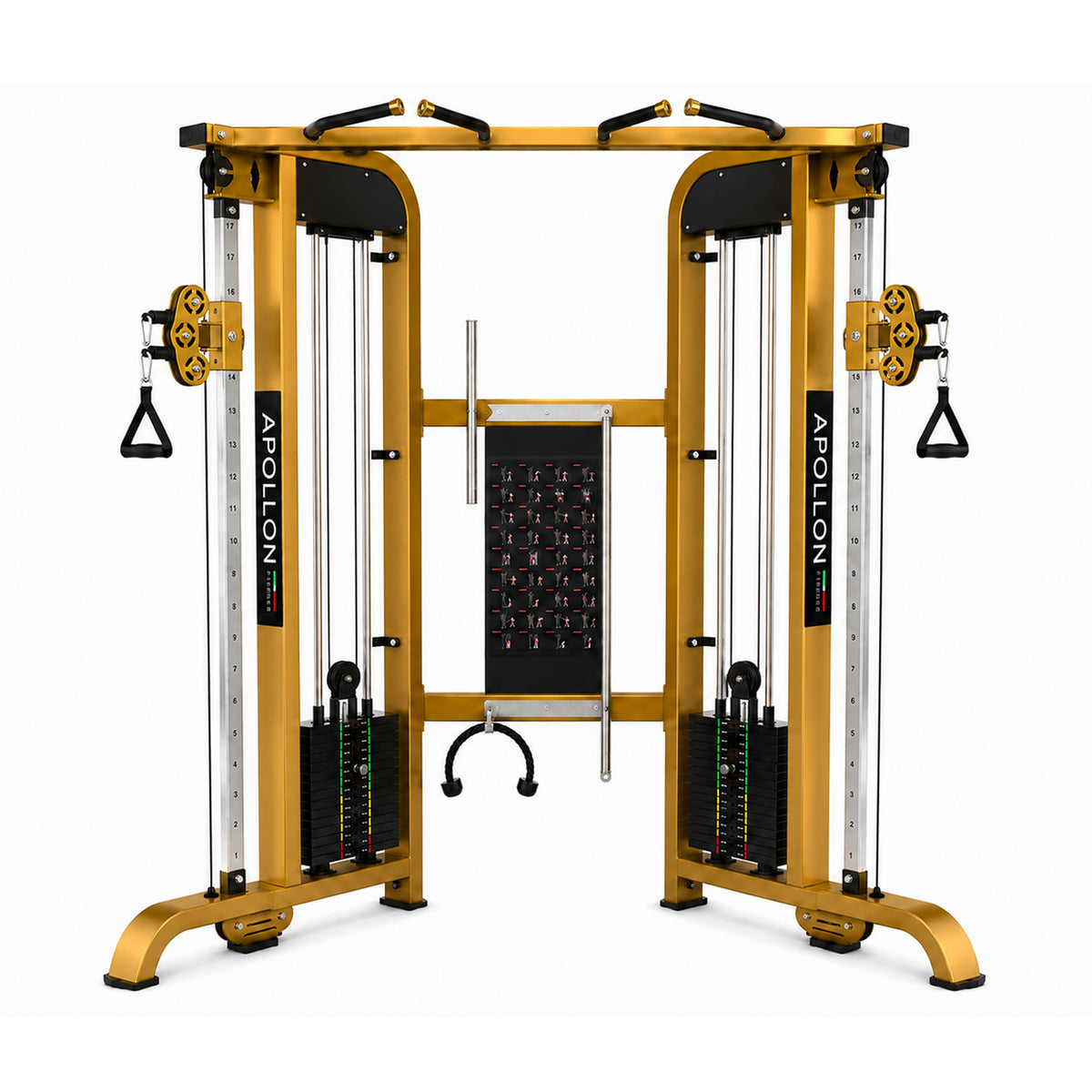 Apollon Fitness kros mašina sa podesivim sajlama – Functional Trainer / Cable Crossover, profesionalna sprava za funkcionalni trening celog tela.
