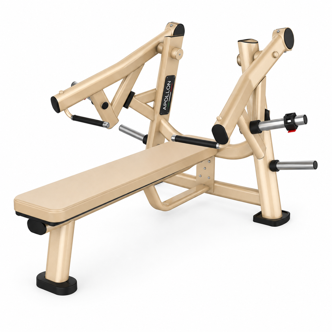 Ravna presa za grudi Flat Bench Press Apollon Fitness sa plate-loaded sistemom opterećenja za profesionalne teretane i fitnes centre.
